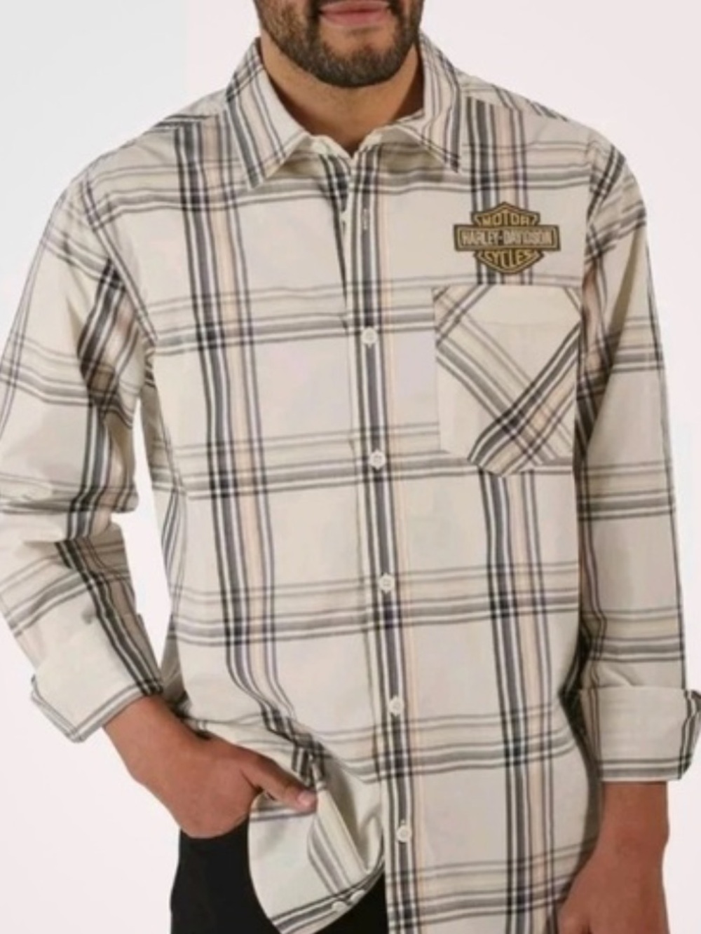 Harley-Davidson Classic Bar & Shield Plaid Off White Woven Shirt Men's Size 3XL